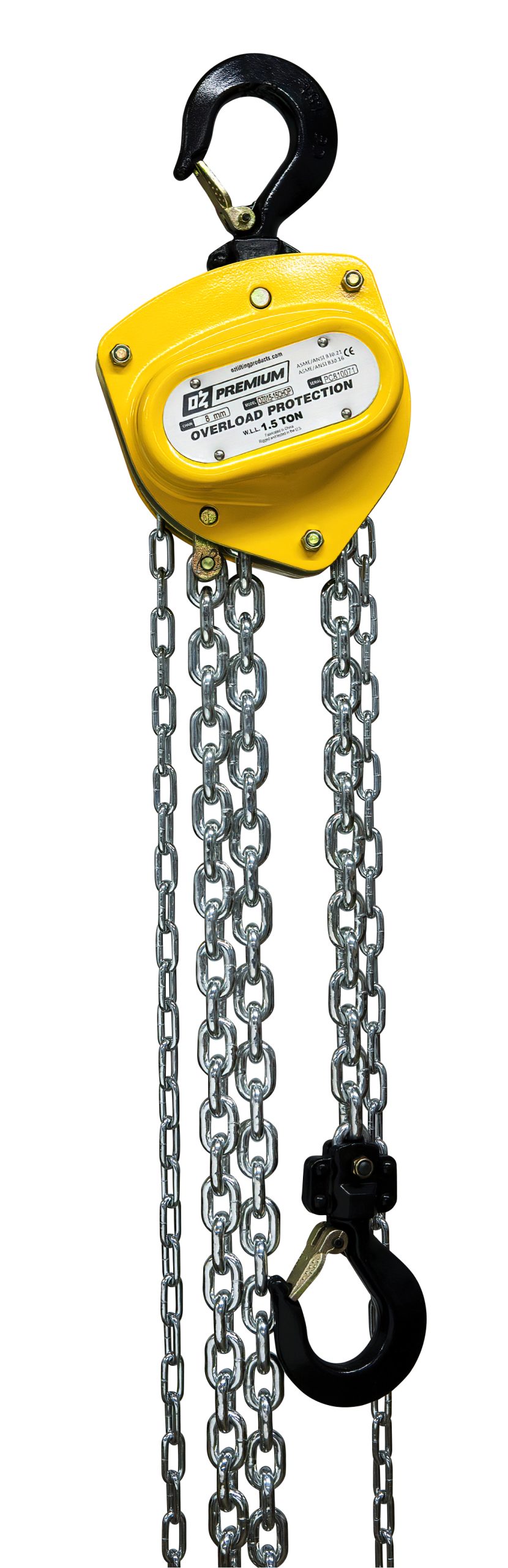 1.5 T Premium Chain Hoist 20 ft lift with overload protection