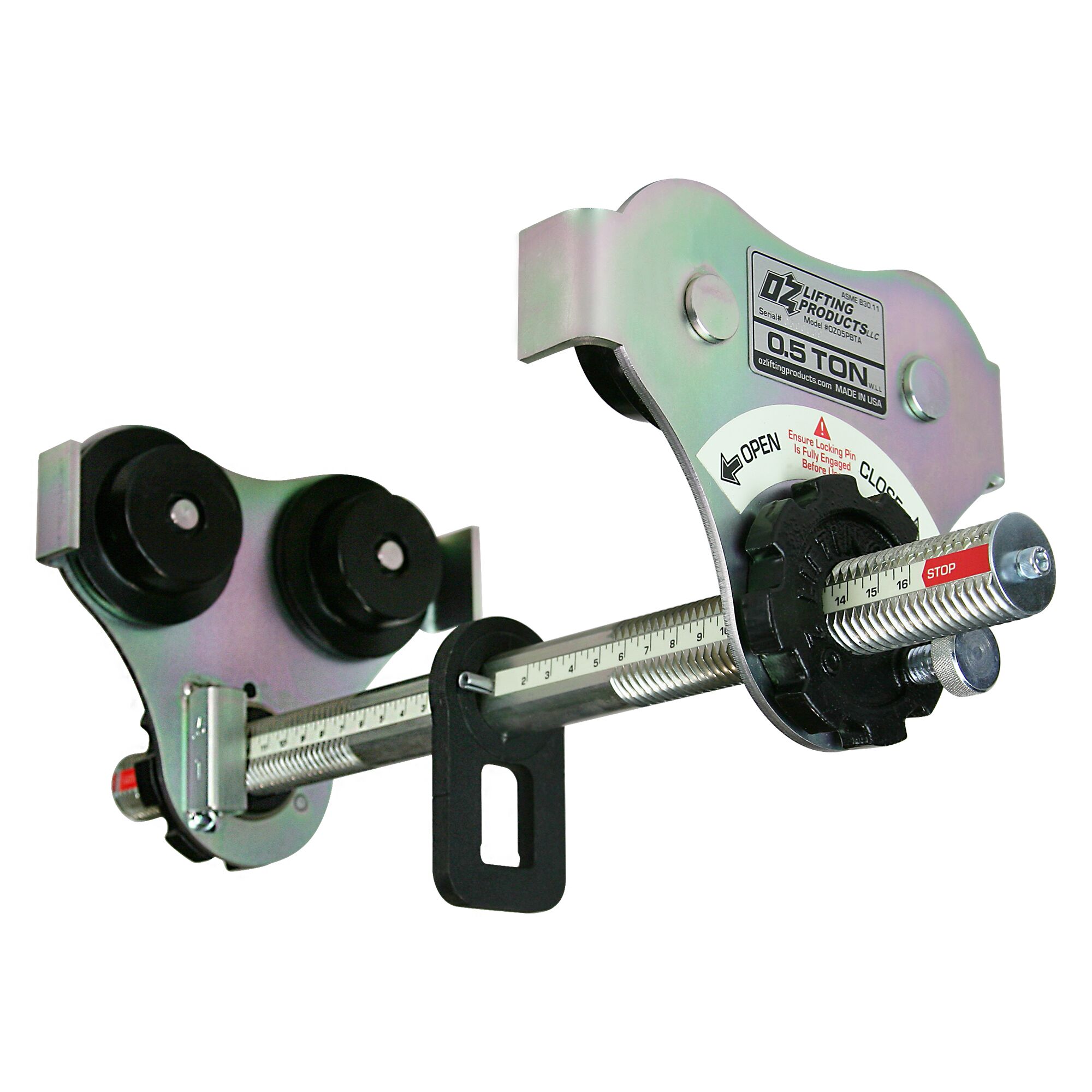 0.5 T Push Beam Trolley with up to 16 inch flange width (Made in USA)