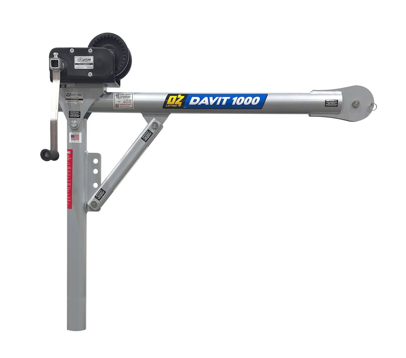 1000 lb steel davit crane with 2500 lb carbon steel brake winch