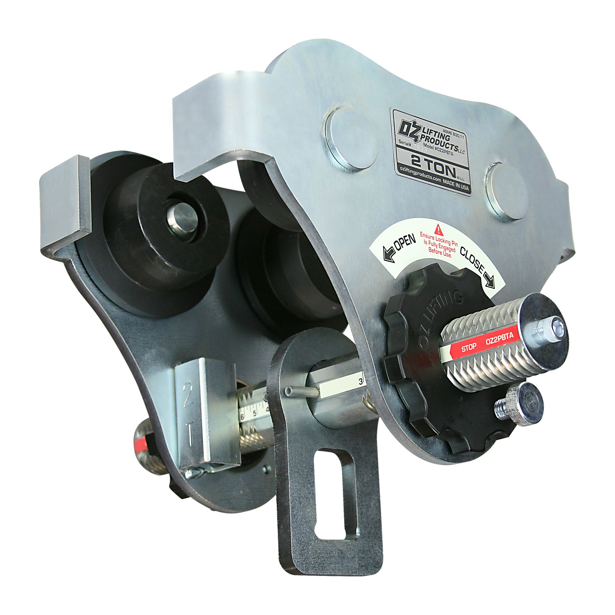 2 T Push Beam Trolley with up to 8 inch flange width (Made in USA)