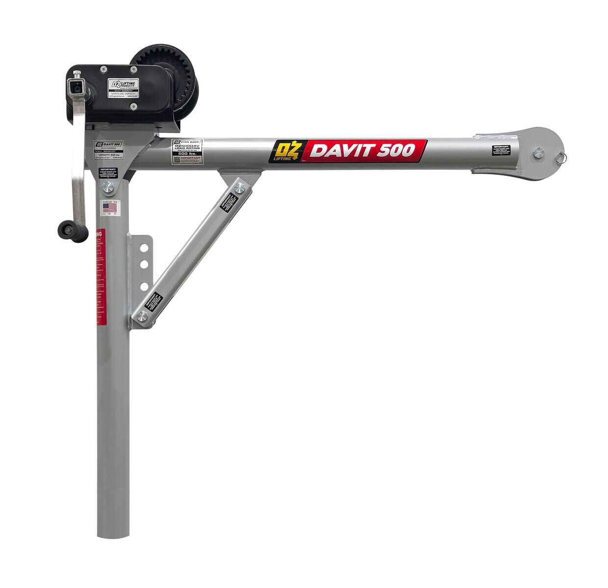 500 lb steel davit crane with 2500 lb carbon steel brake winch