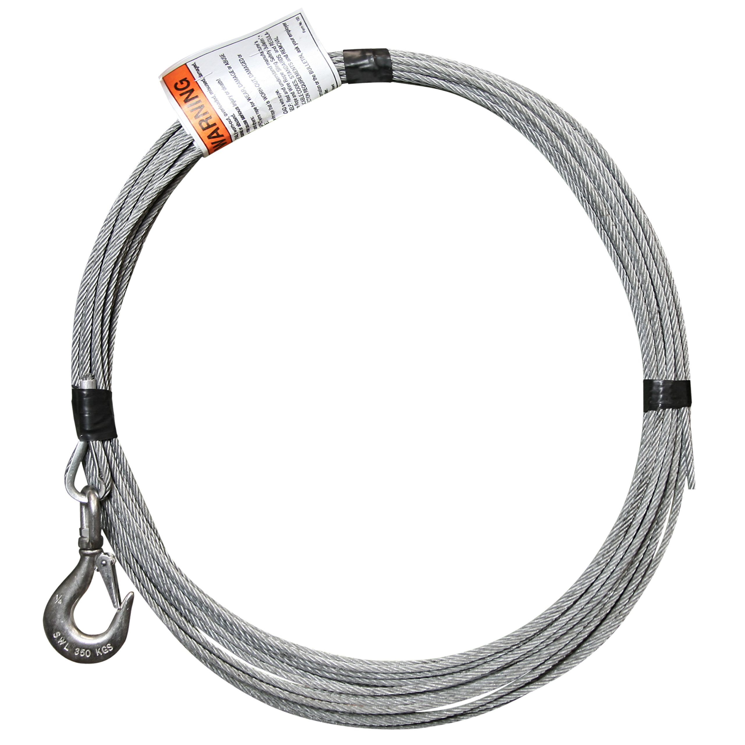 3/16" x 20' lift - Galvanized cable assembly with bare end with swivel hook with latch