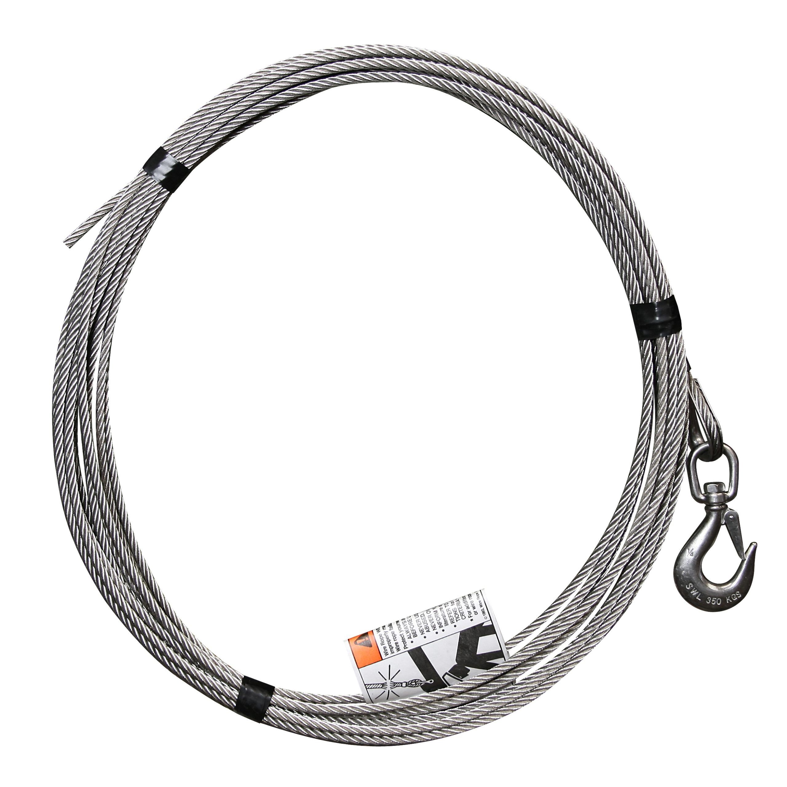 1/4" x 20' lift - Stainless steel cable assembly with bare end with swivel hook with latch