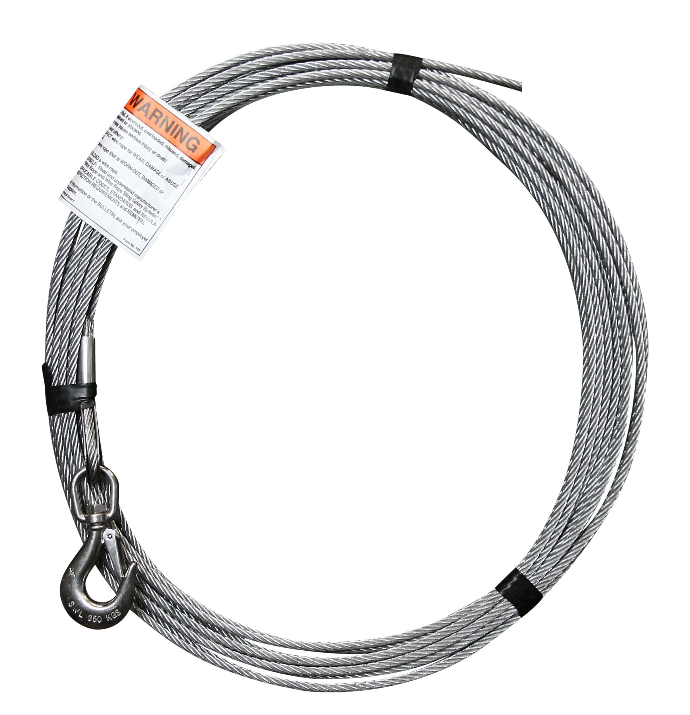 1/4" x 20' lift - Galvanized cable assembly with bare end with swivel hook with latch