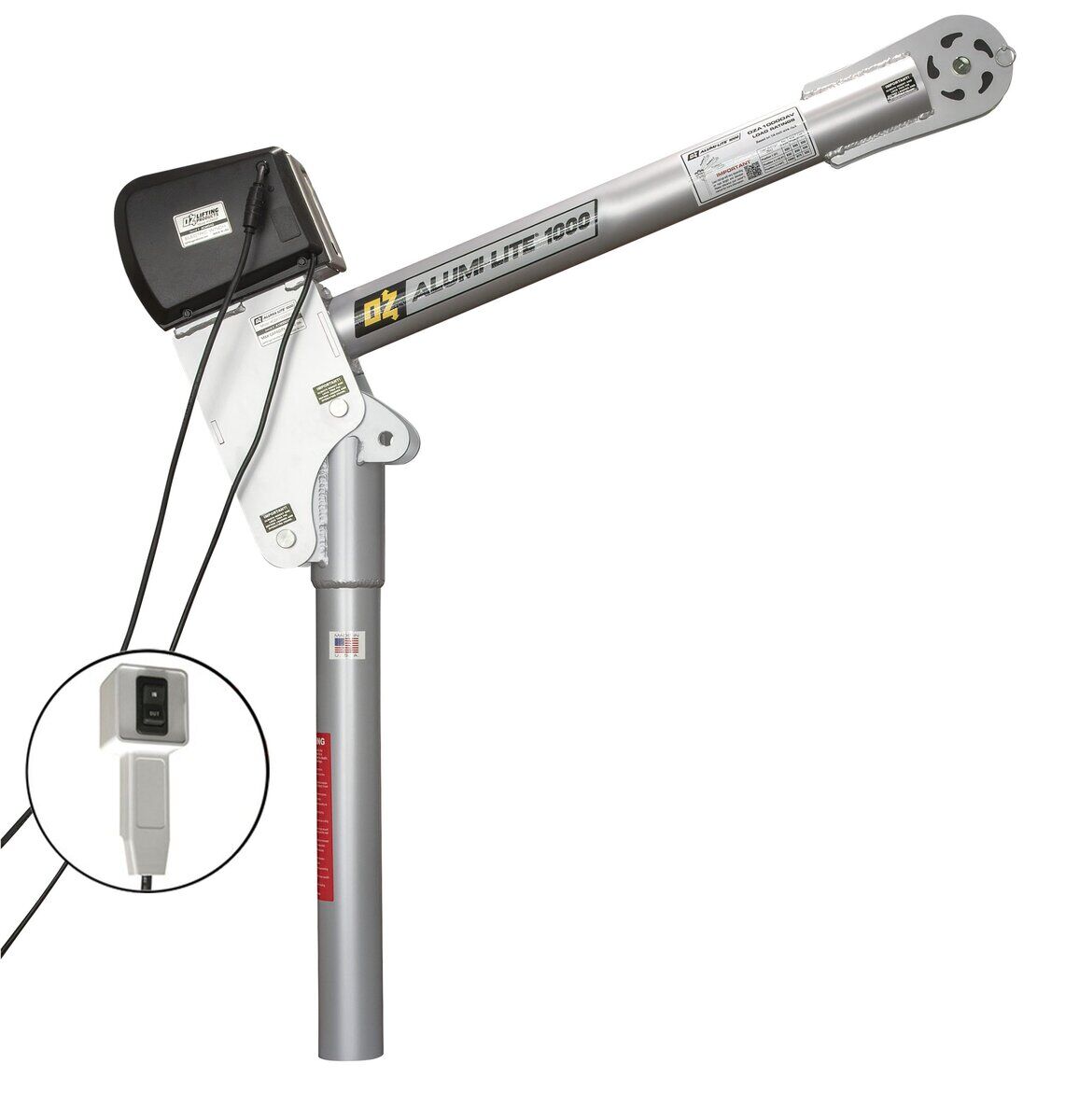1000 lb Alumi-Lite® davit crane with 115V AC electric winch