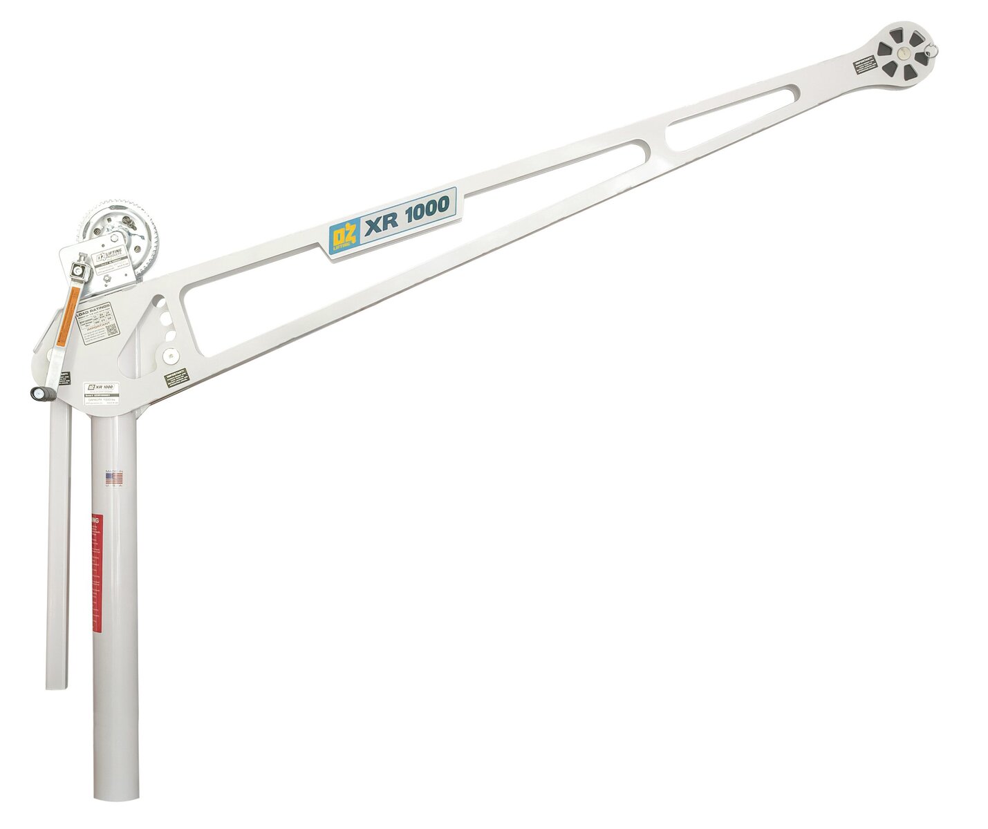 1000 lb extended reach davit crane with 2500 lb carbon steel brake winch