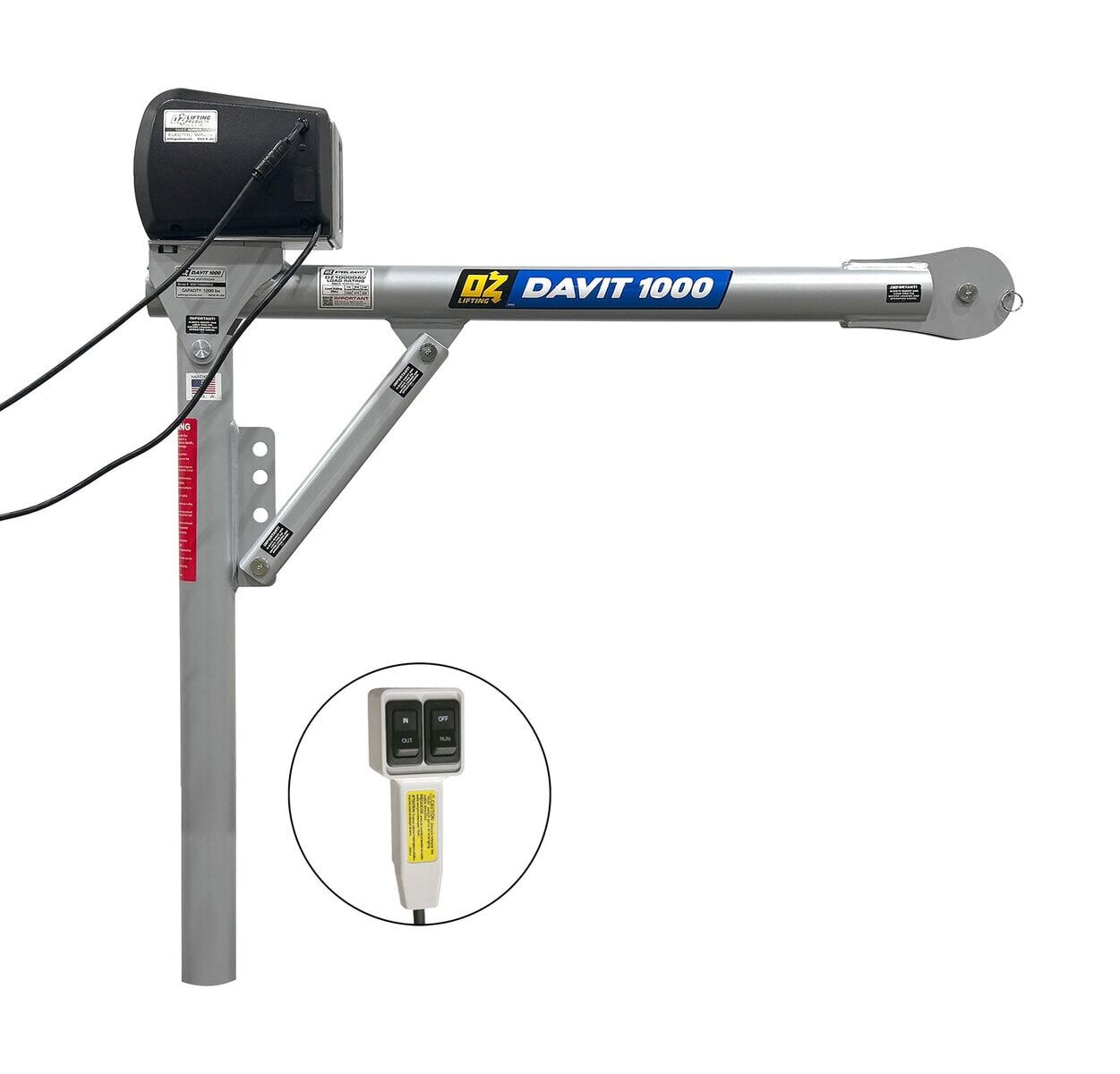 1000 lb steel davit crane with 115AC electric winch