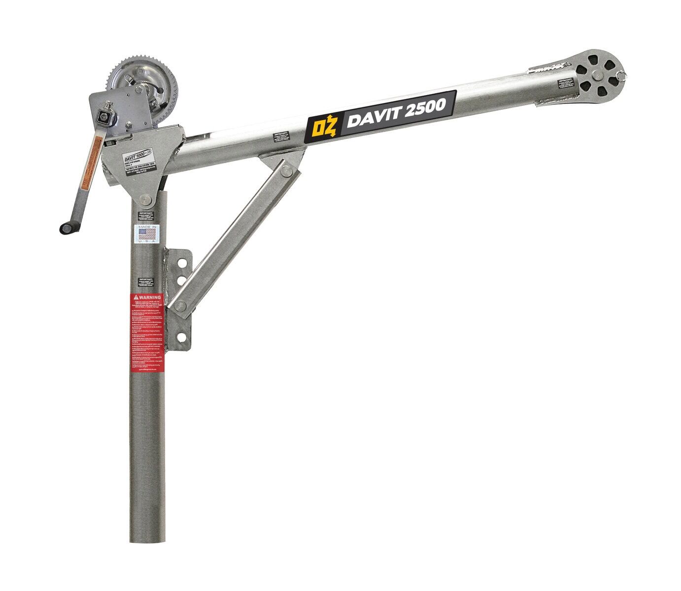 2500 lb steel davit crane with carbon steel brake winch