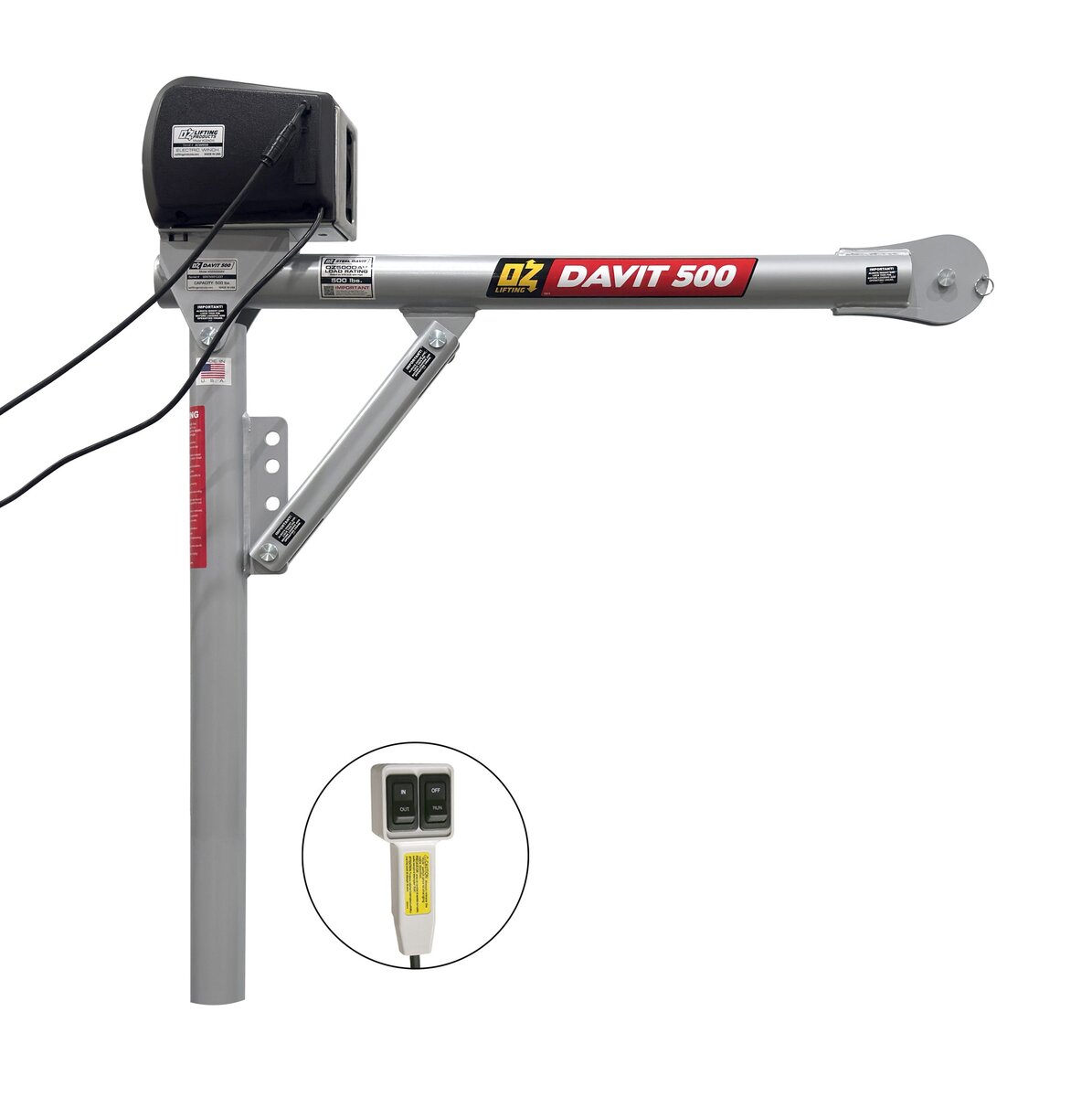 500 lb steel davit crane with 115V AC electric winch