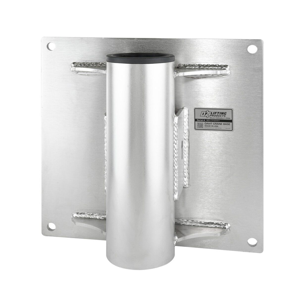 Wall mount base in stainless steel, for use with OZSS1500DAV, OZA1000DAV, OZXR1000DAV, OZTP1200DAV davit cranes